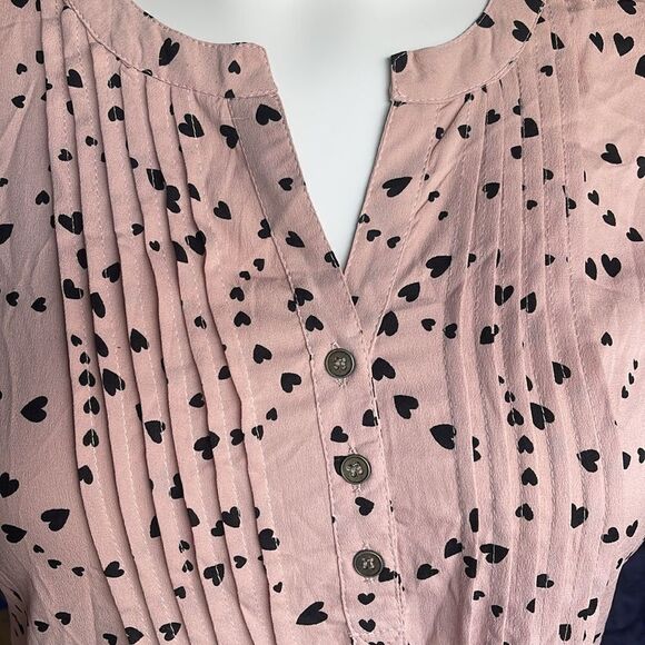 Pink top Black Hearts Prints XL Bottoms Down Neckline String Tie Ruffle Sleeves - Picture 6 of 8